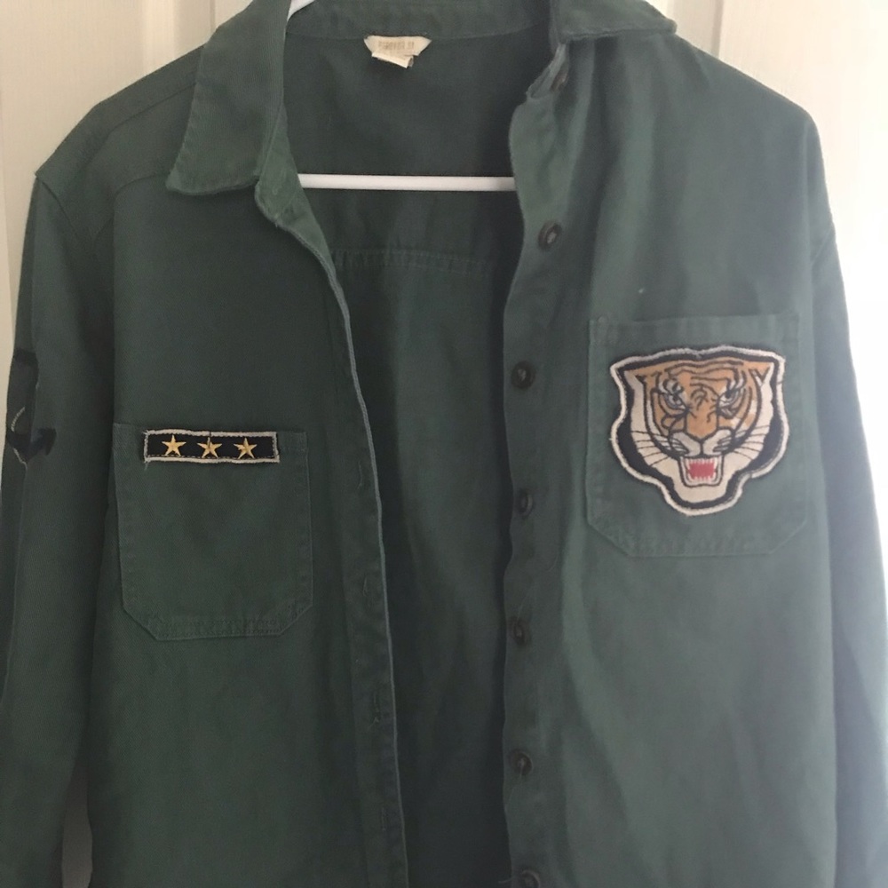 Green denim jacket
